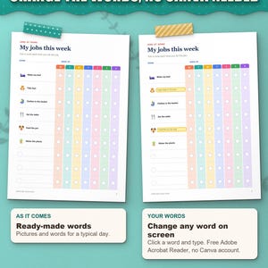 Change the words on screen, no Canva needed: the chore chart as it comes and with your own jobs typed in
