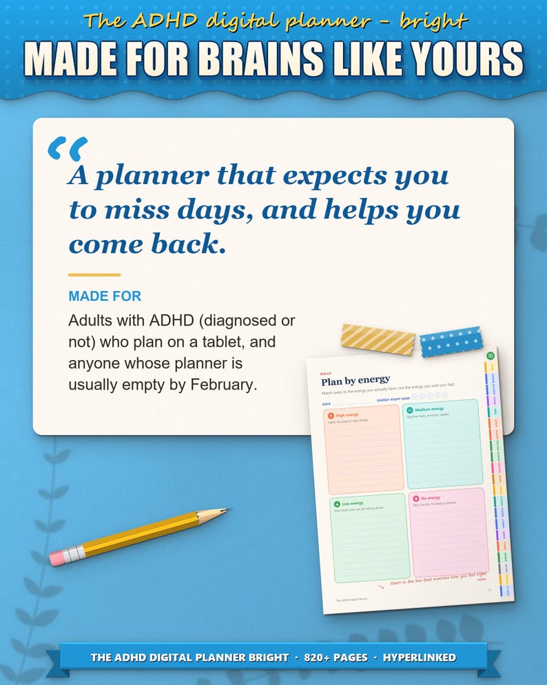 Who the digital planner is for: adults with ADHD who plan on a tablet