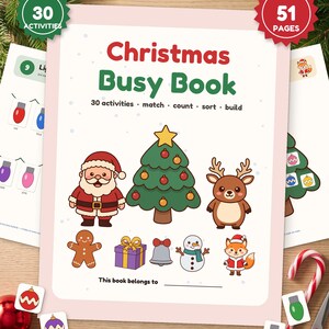 Printbaar kerstactiviteitenboek, 30 activiteiten voor peuters, kerstactiviteitenboek voor kinderen, activiteitenmap voor kleuters, kerstcountdown in PDF-formaat afbeelding 1