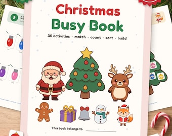 Weihnachtliches Beschäftigungsbuch zum Ausdrucken, 30 Aktivitäten für Kleinkinder, Weihnachts-Aktivitätsbuch für Kinder, Beschäftigungsordner für Vorschulkinder, Weihnachtscountdown (PDF)