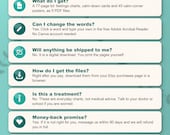 Frequently asked questions: what you get, typing into the PDF, no shipping, download, sharing