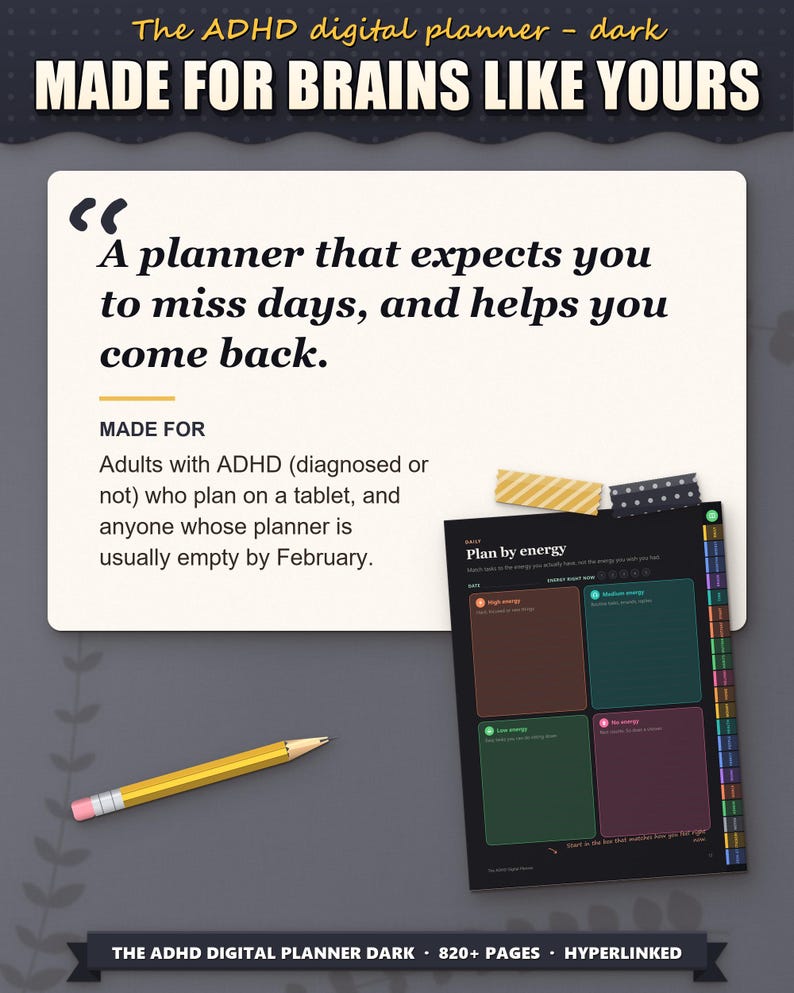 Who the digital planner is for: adults with ADHD who plan on a tablet
