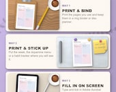 Three ways to use the planner: print and bind, stick up, fill in on a tablet