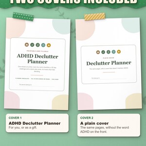 Two covers included: ADHD Declutter Planner cover and a plain cover without the word ADHD