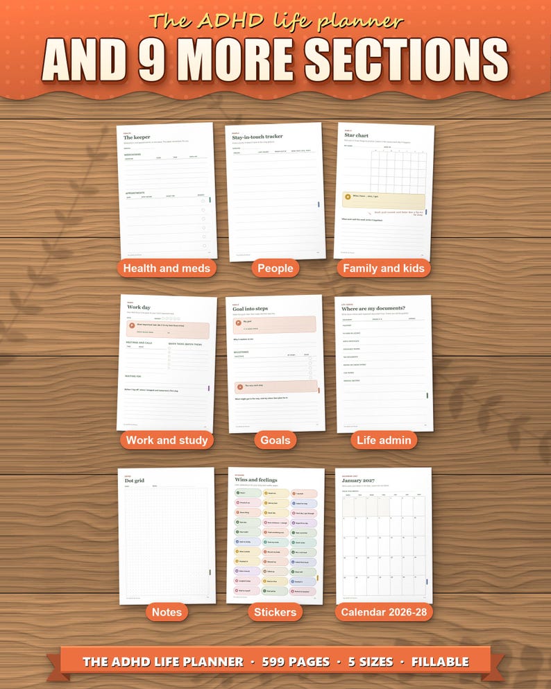 ADHD Planner 2026 2027 2028 Printable for Adults, Dated and Undated, 599 Page Fillable PDF, Daily Weekly Monthly Pages, Dopamine Menu image 3