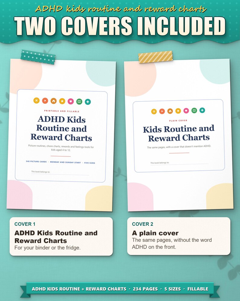 Two covers included: ADHD Kids Routine and Reward Charts cover and a plain cover without the word ADHD