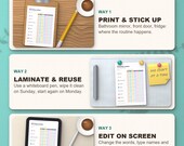 Three ways to use the charts: print and stick up, laminate and reuse, fill in on screen