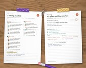 Getting started strategy page with three ticked ideas and a filled-in when-then plan page