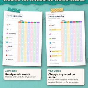 Change the words on screen, no Canva needed: the morning routine chart as it comes and with your own words typed in