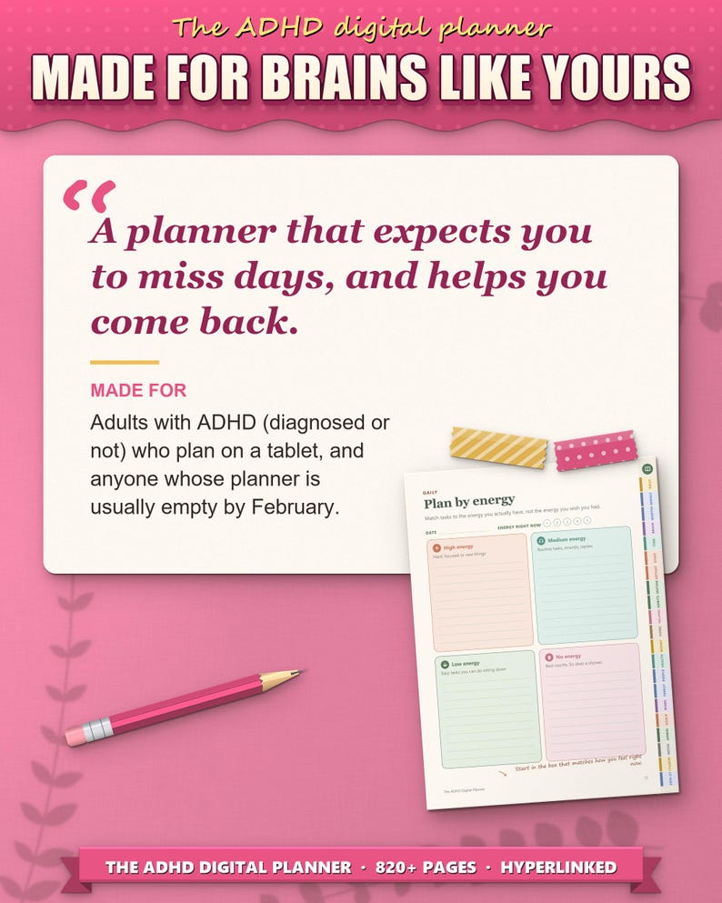 Who the digital planner is for: adults with ADHD who plan on a tablet