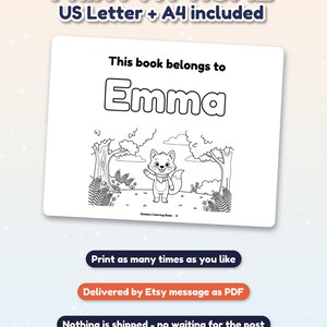 Personalized Coloring Book for Kids with Name, Custom Name Coloring Book PDF, Animal Coloring Pages, Dinosaur and Ocean, Kids Birthday Gift image 10