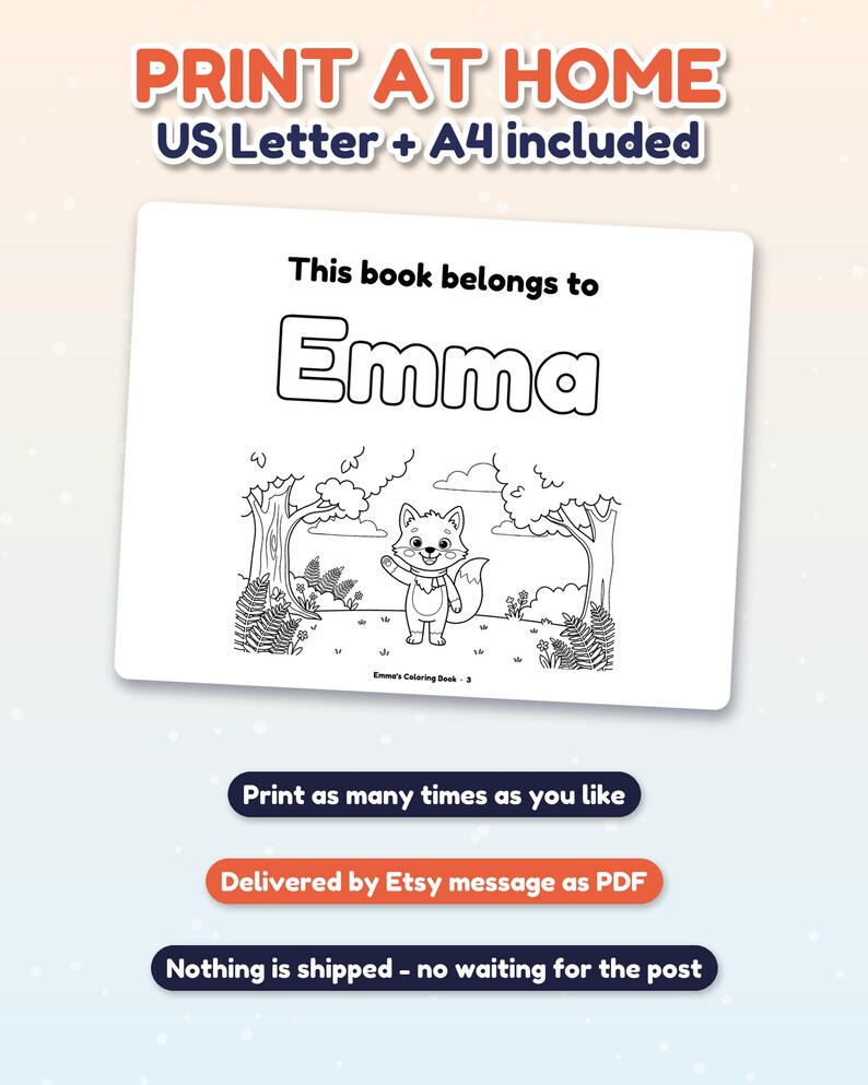 Personalized Coloring Book for Kids with Name, Custom Name Coloring Book PDF, Animal Coloring Pages, Dinosaur and Ocean, Kids Birthday Gift image 10