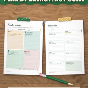 Plan by energy daily page and weekly page filled in by hand