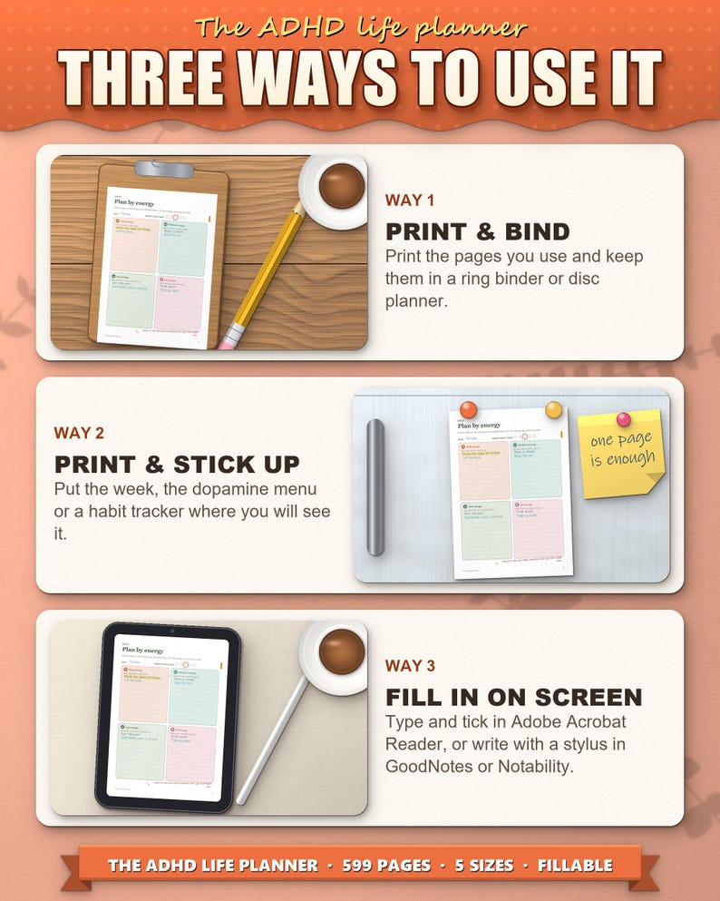 ADHD Planner 2026 2027 2028 Printable for Adults, Dated and Undated, 599 Page Fillable PDF, Daily Weekly Monthly Pages, Dopamine Menu image 13