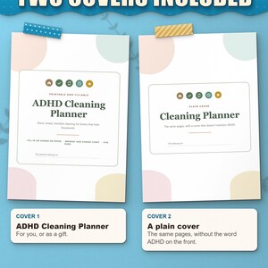 Two covers included: ADHD Cleaning Planner cover and a plain cover without the word ADHD