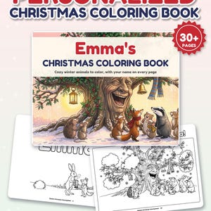 Libro para colorear navideño personalizado con el nombre del niño, páginas para colorear con nombre personalizado, regalo de Navidad para niños, detalle para el calcetín navideño, caja de Nochebuena imagen 2