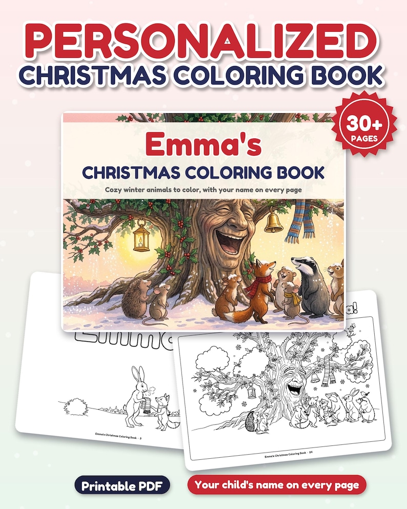 Libro para colorear navideño personalizado con el nombre del niño, páginas para colorear con nombre personalizado, regalo de Navidad para niños, detalle para el calcetín navideño, caja de Nochebuena imagen 2