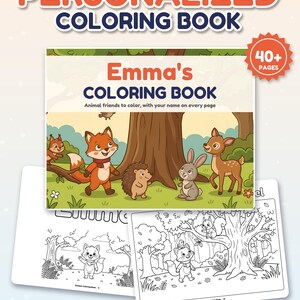 Personalized Coloring Book for Kids with Name, Custom Name Coloring Book PDF, Animal Coloring Pages, Dinosaur and Ocean, Kids Birthday Gift image 2