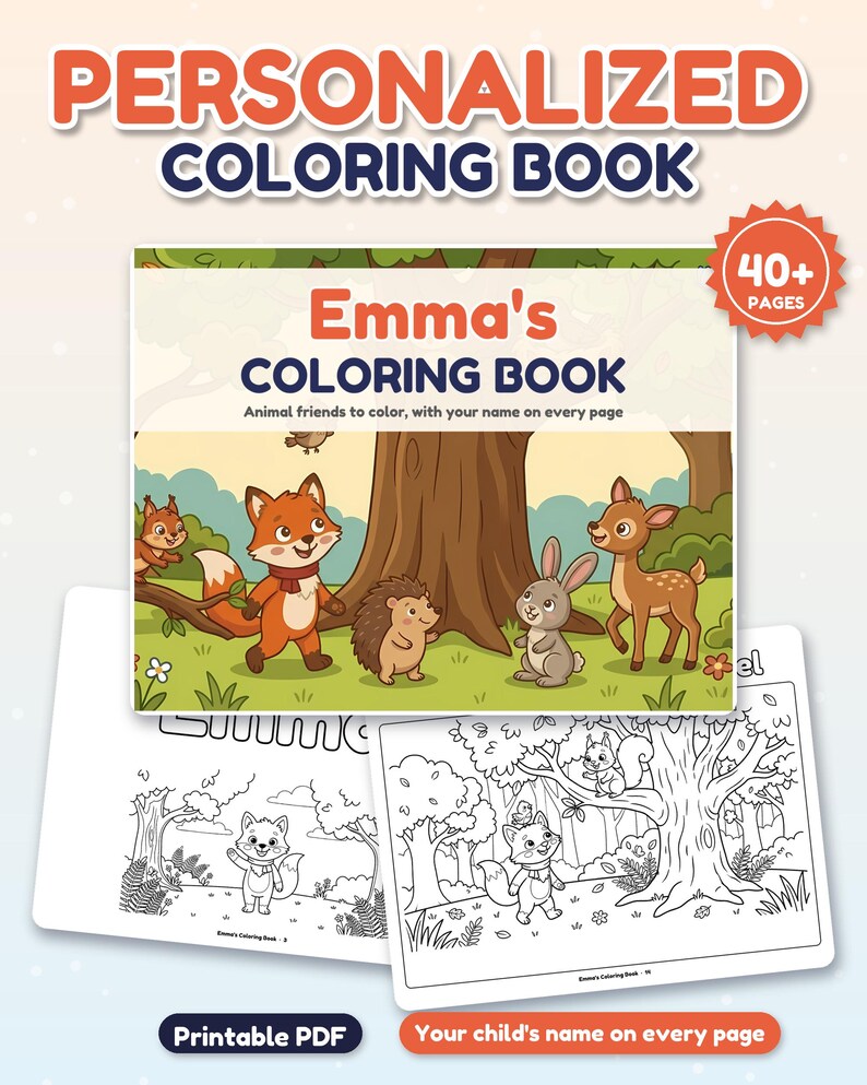 Personalized Coloring Book for Kids with Name, Custom Name Coloring Book PDF, Animal Coloring Pages, Dinosaur and Ocean, Kids Birthday Gift image 2