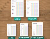 The charts in five paper sizes shown to scale: A4, US Letter, A5, Half Letter and Happy Planner Classic