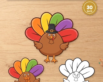 Maak een kalkoen (printbaar), knip- en plakactiviteit voor Thanksgiving, dankbare kalkoen (30 dagen van dankbaarheid), PDF voor kleuters en peuters
