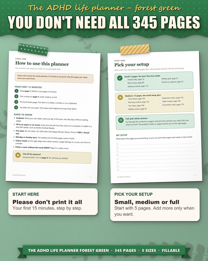 Start here page and pick your setup page: you don't need to print all 345 pages