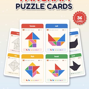 Tangram Printable Puzzle Cards, 36 Cards 12 Pictures 3 Levels, Shape Puzzles for Kids, Preschool Fine Motor, Busy Binder PDF