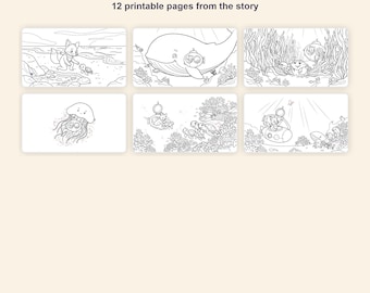 Libro da colorare stampabile di Rufus e il profondo mare blu, 12 pagine (download digitale) Età 5-7