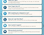 Frequently asked questions: what you get, typing into the PDF, no shipping, download, printing again, money back, sharing