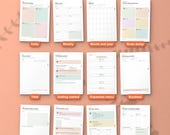 Twelve of the 21 sections of the ADHD life planner, from daily pages to money