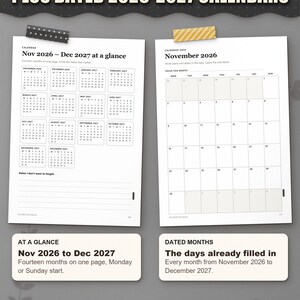 Dated calendar: November 2026 to December 2027 on one page, and a dated month page