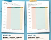 Weekly cleaning rotation in Monday start and Sunday start versions