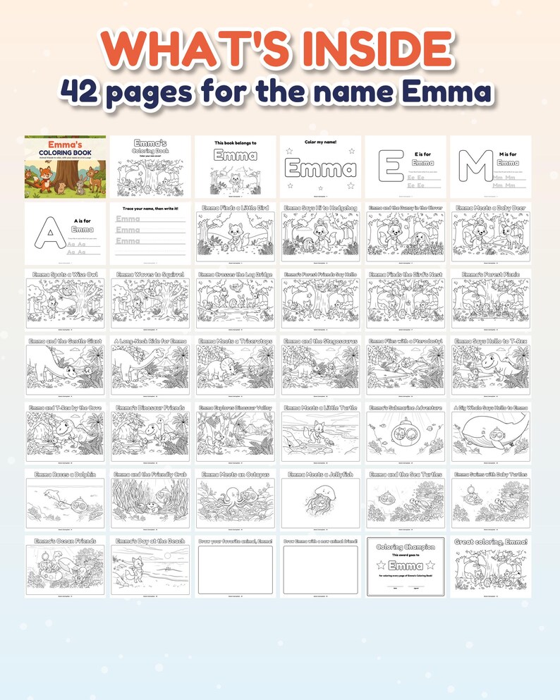 Personalized Coloring Book for Kids with Name, Custom Name Coloring Book PDF, Animal Coloring Pages, Dinosaur and Ocean, Kids Birthday Gift image 5