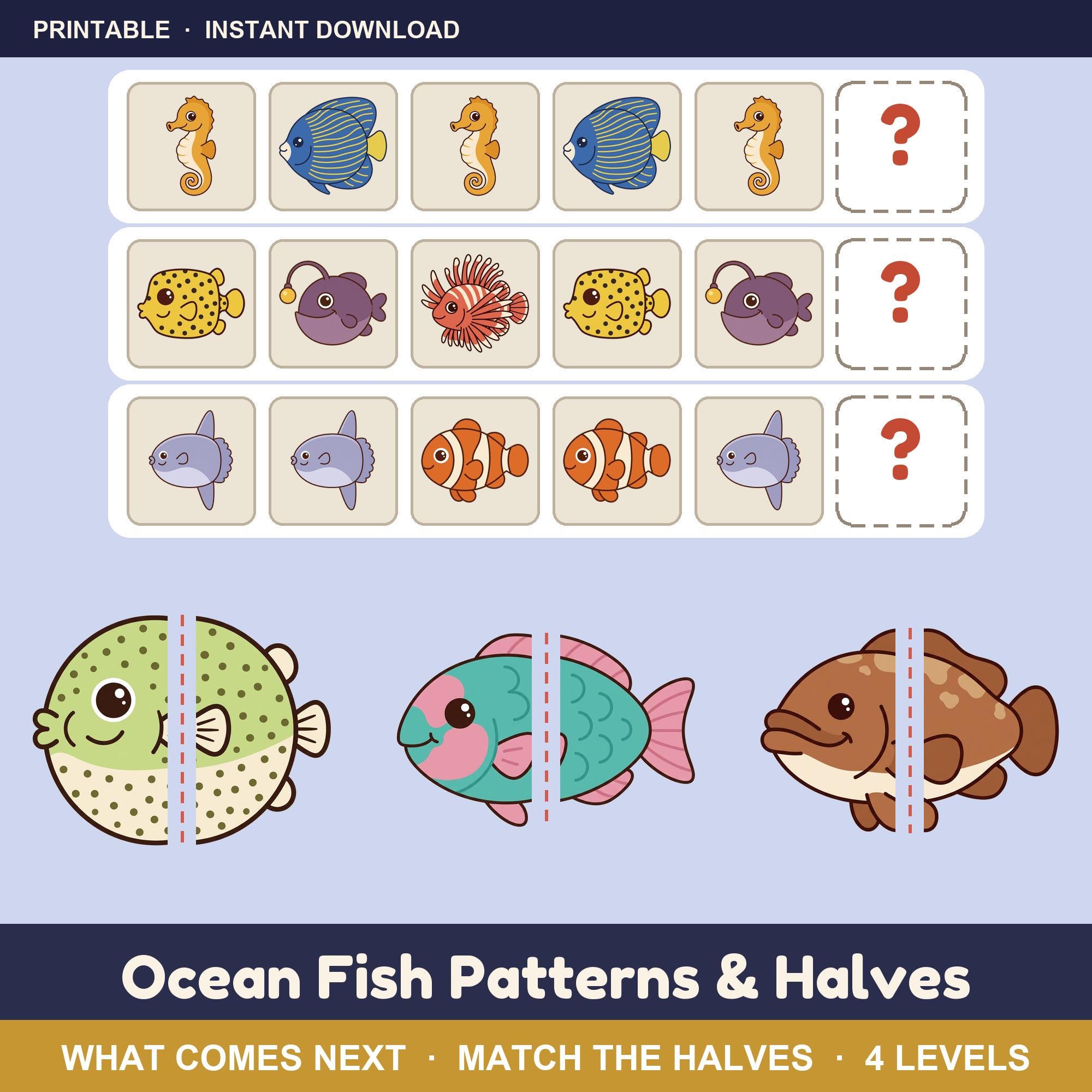 Ocean Fish Patterns and Halves
