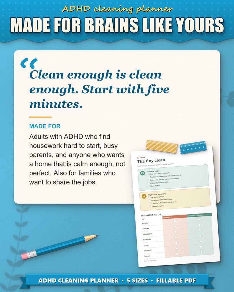 Who the cleaning planner is for: adults with ADHD, busy parents and families sharing the jobs
