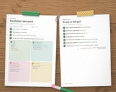 Declutter one area page filled in for a kitchen drawer, next to the keep or let go questions