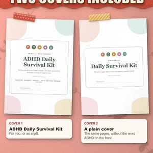 Two covers included: ADHD Daily Survival Kit cover and a plain cover without the word ADHD