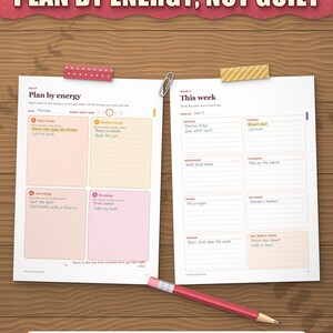 Plan by energy daily page and weekly page filled in by hand