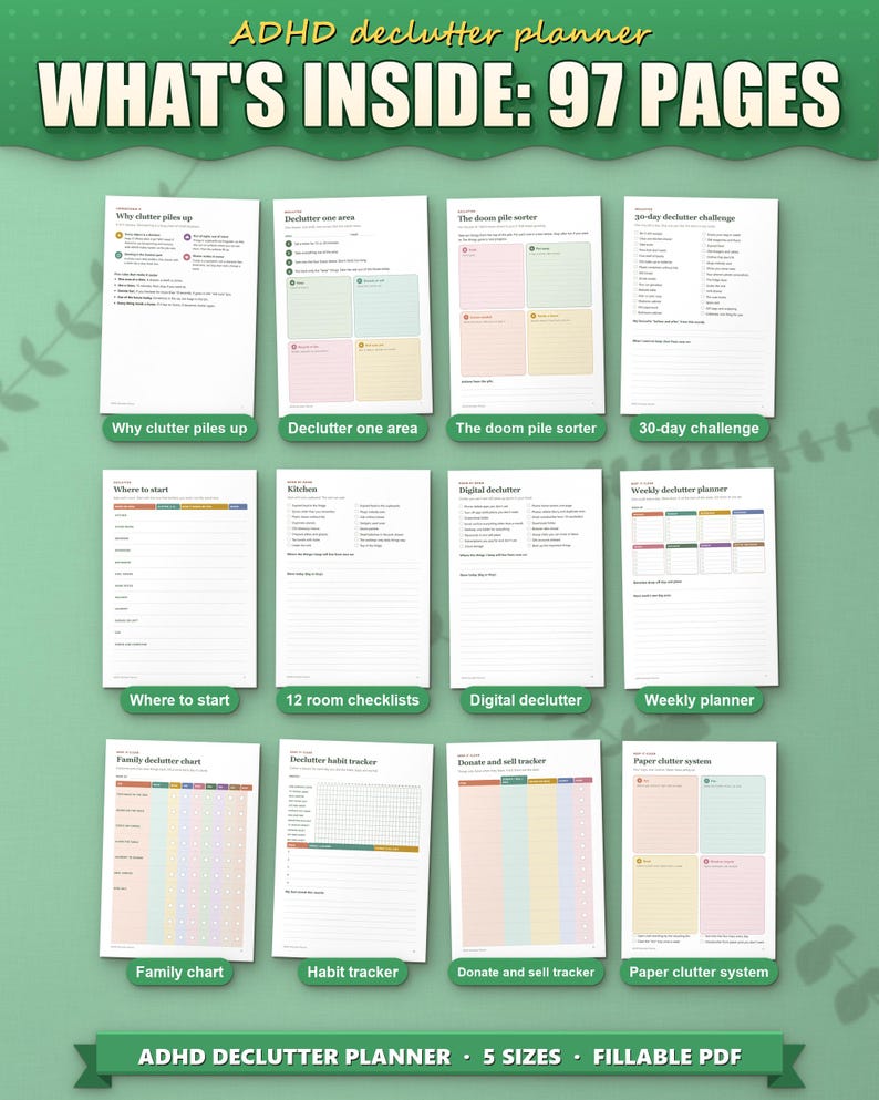 ADHD Declutter Planner Printable, Fillable Decluttering Checklist, 30 Day Declutter Challenge, Room by Room Checklists, Home Organization image 2