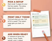 How the ADHD planner works: pick a setup, print only those pages, add sections when ready
