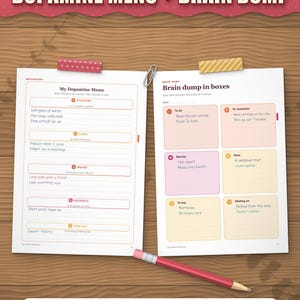 Dopamine menu and brain dump sorted into boxes, filled in as an example