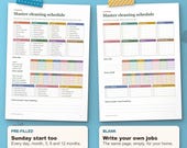 Master cleaning schedule pre-filled in Sunday start and blank for your own jobs