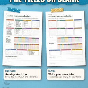Master cleaning schedule pre-filled in Sunday start and blank for your own jobs