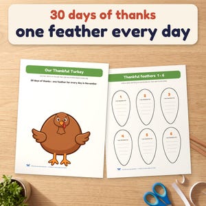 Bastelvorlage für einen Truthahn zum Ausdrucken, Ausschneide- und Klebeaktivität zum Erntedankfest, Dankbarer Truthahn – 30 Tage des Dankes, Vorschule/Kindergarten (PDF) Bild 3