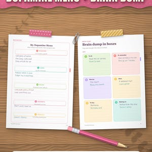 Dopamine menu and brain dump sorted into boxes, filled in as an example