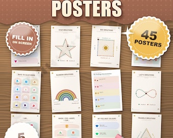 Boho Calm Corner Posters, Soft Colours, 45 Calming Posters, Feelings Chart for Kids, Coping Skills, Calm Down Corner Classroom, PDF