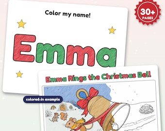 Personalized Christmas Coloring Book with Child's Name, Custom Name Coloring Pages, Kids Christmas Gift, Stocking Stuffer, Christmas Eve Box