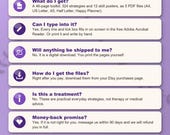 Frequently asked questions: what you get, typing into the PDF, no shipping, download, not a treatment, sharing