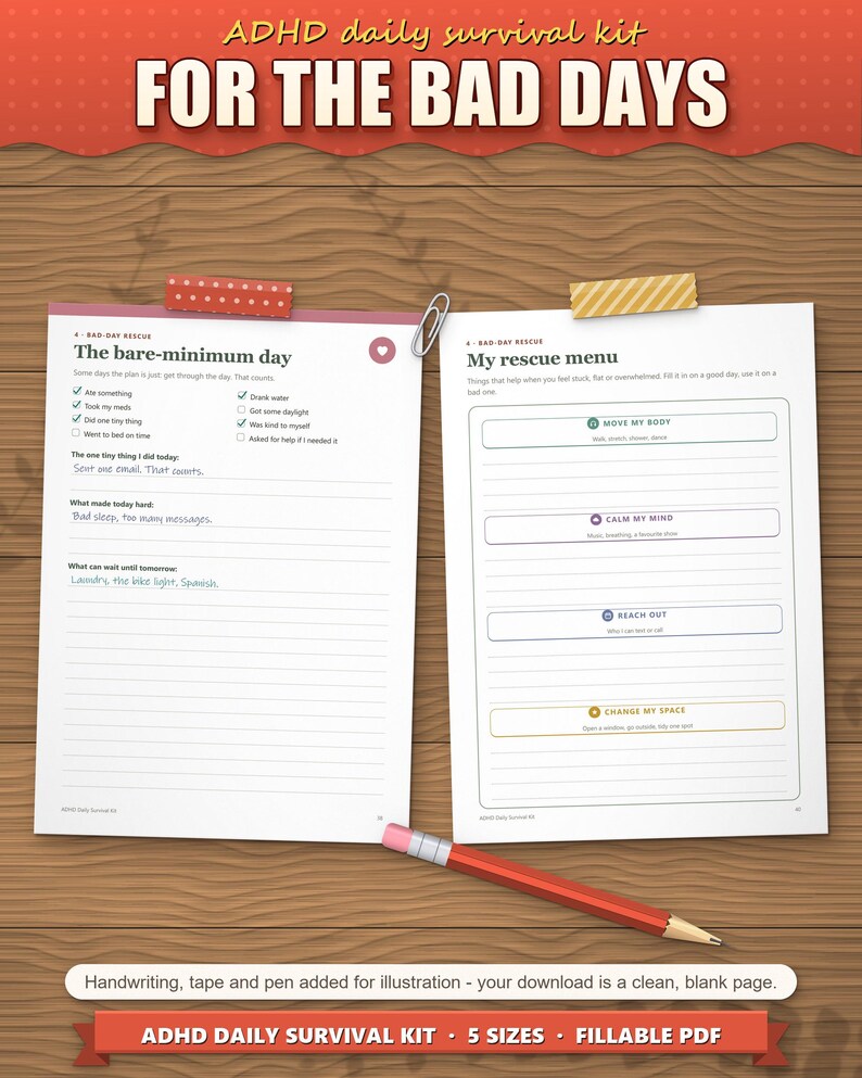 Bare-minimum day and rescue menu pages for bad ADHD days