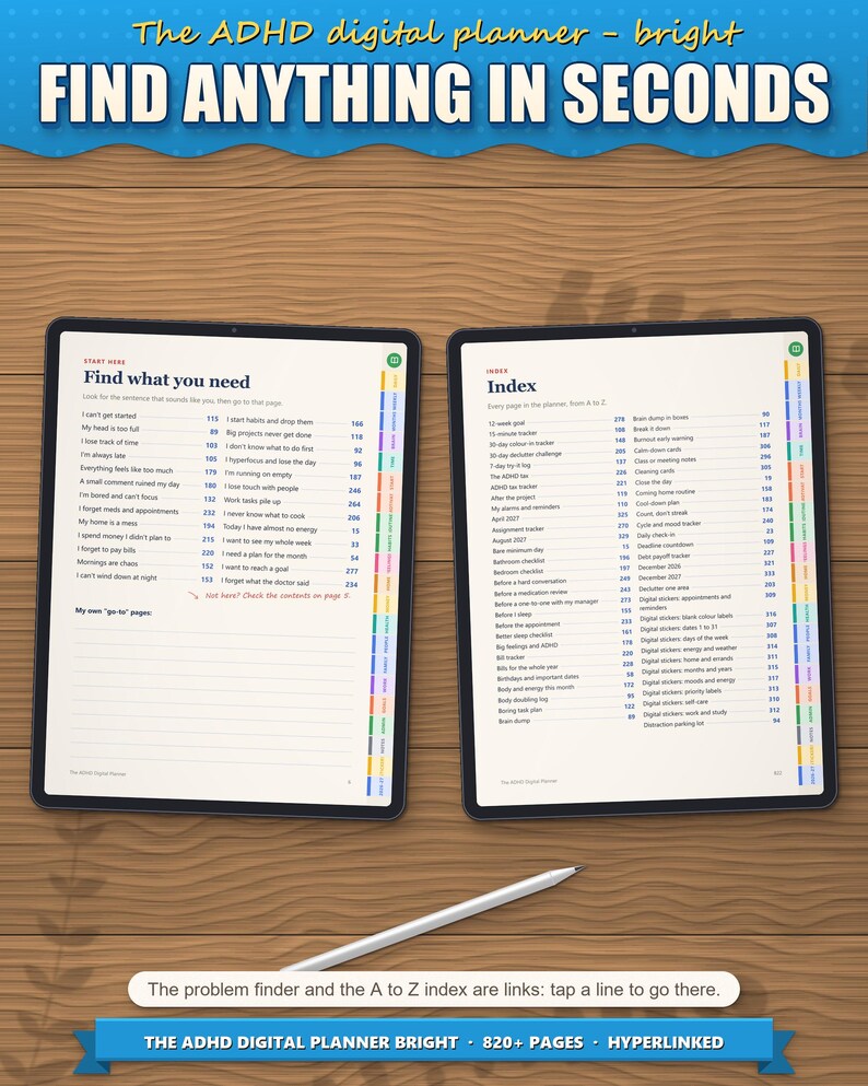 Find what you need page and A to Z index on tablets, both with tappable links